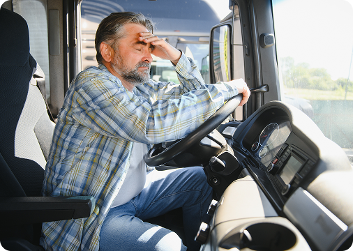 fatigued driver with hand on head