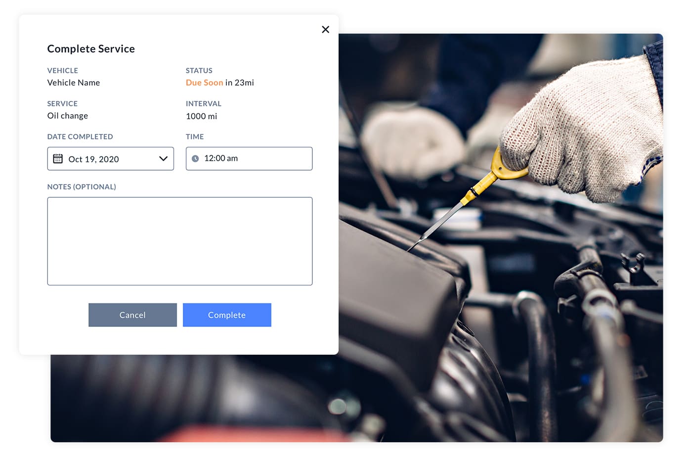 vehicle maintenance with complete service icon