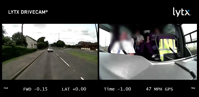 drive cam video of inside and outside views side by side