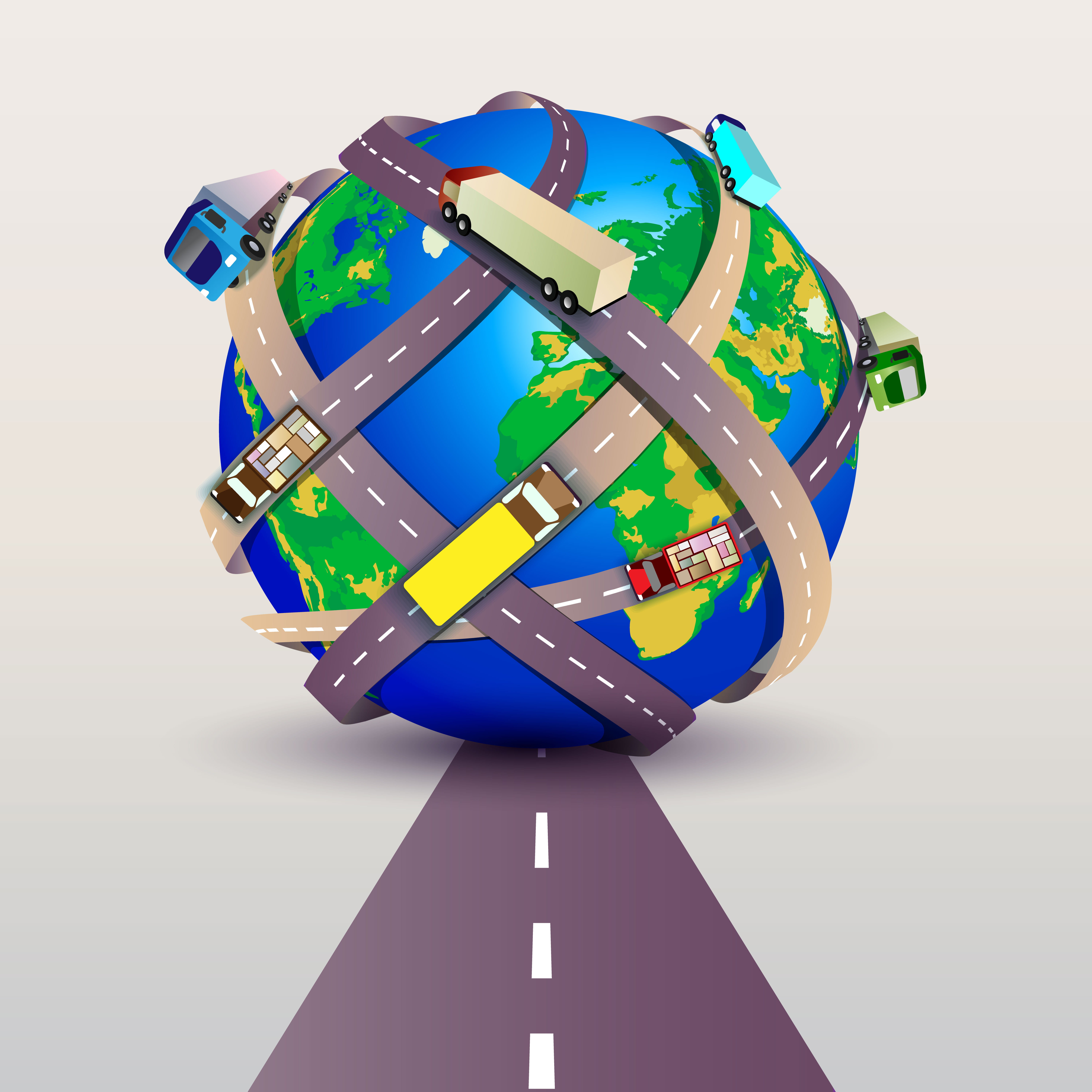animated globe with roads wrapping around it