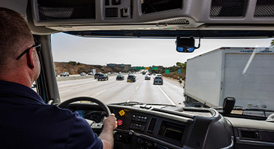 Driver safely focused on the road