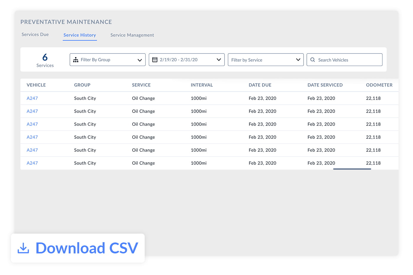 interface of Lytx's preventative maintenance feature