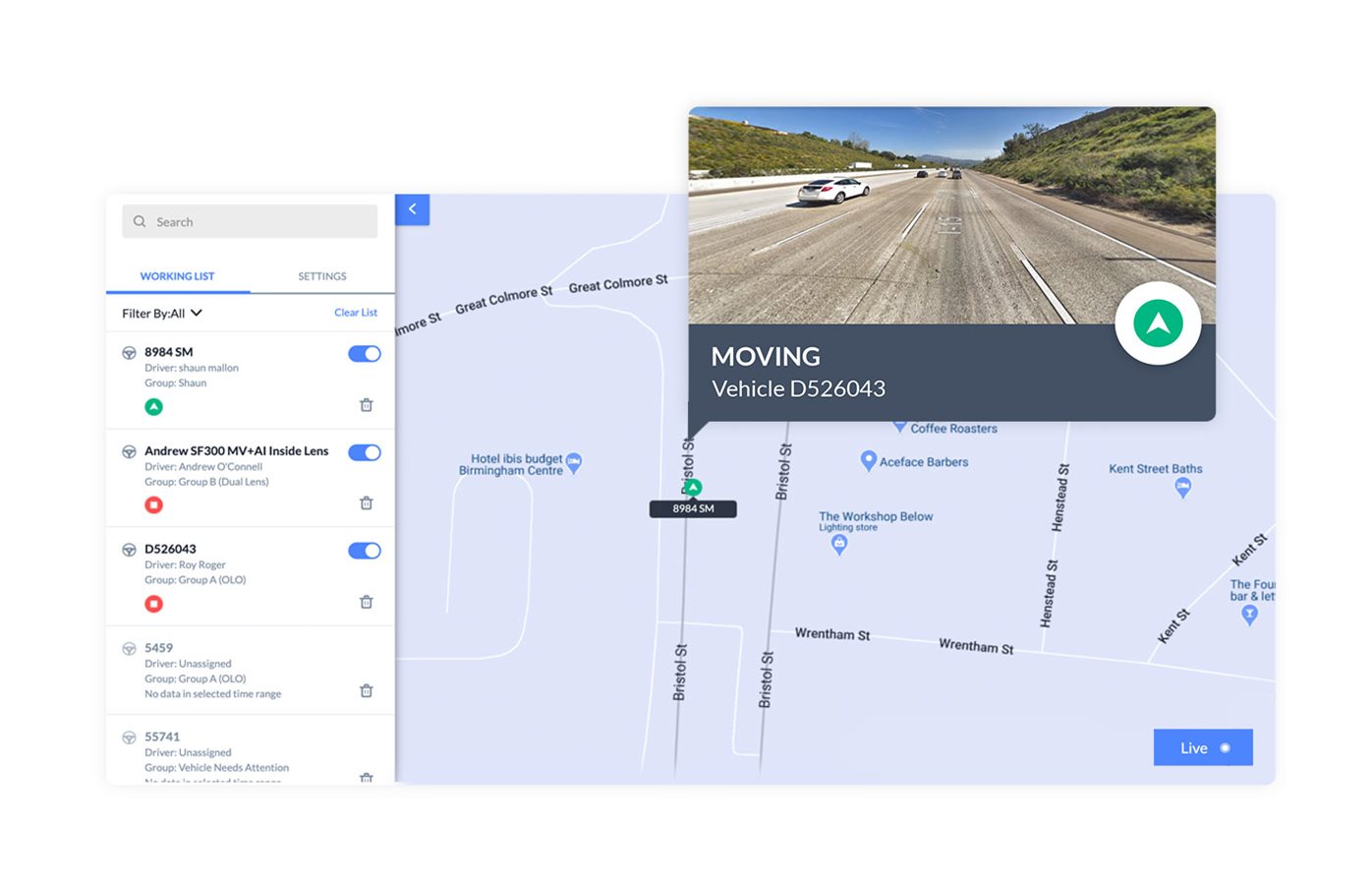 interface of gps fleet tracking application