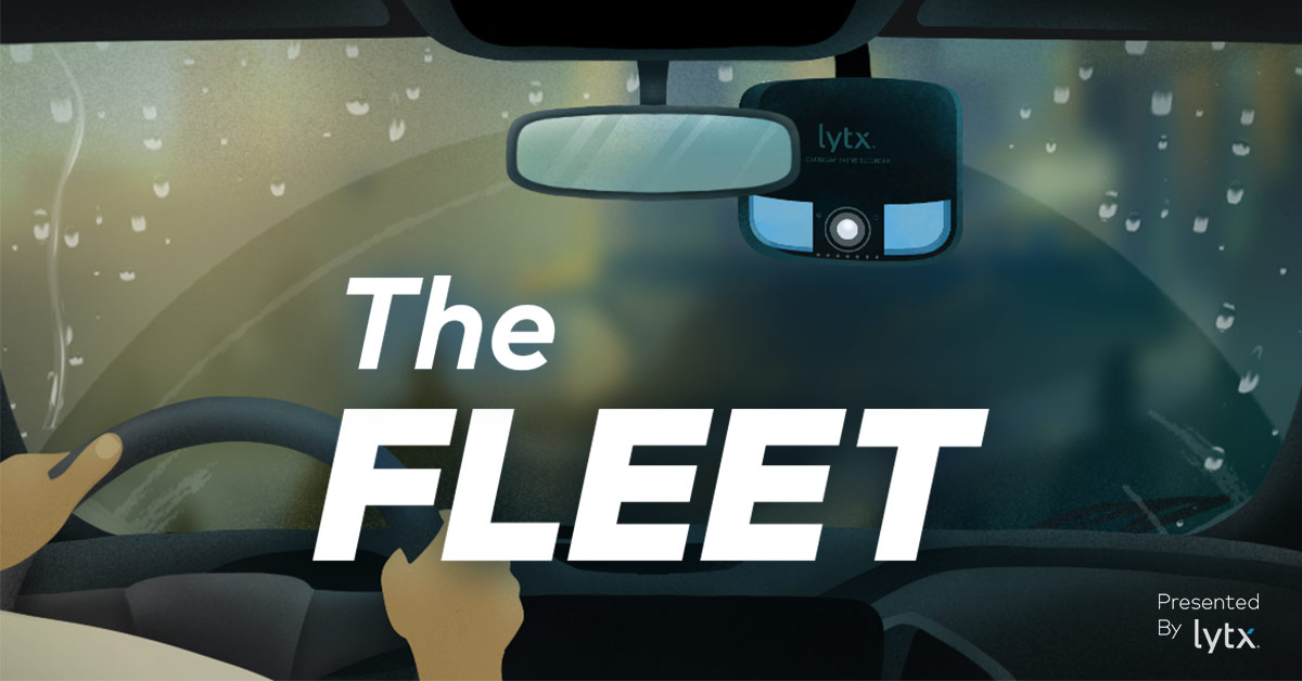 graphic of the inside of a vehicle windshield with a drivecam and the text "The Fleet"