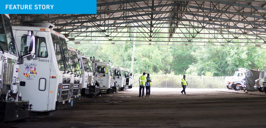 vehicles lined up in a warehouse