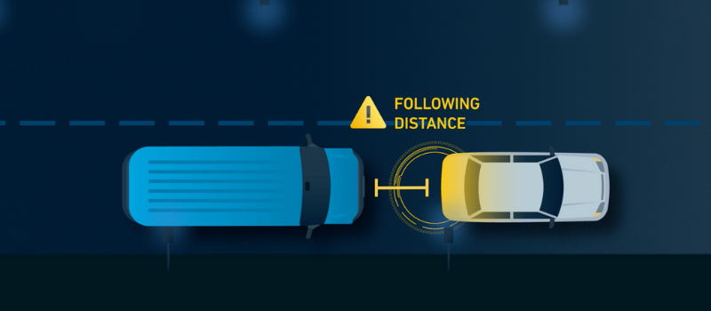 graphic showing following distance between truck and car