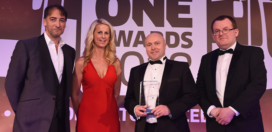 National Express Operations and Safety Director Mark Heffernan (second from right) with the routeone award for Best Use of Technology